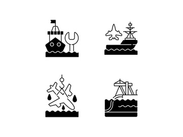 Maritime sector black linear icons set preview picture