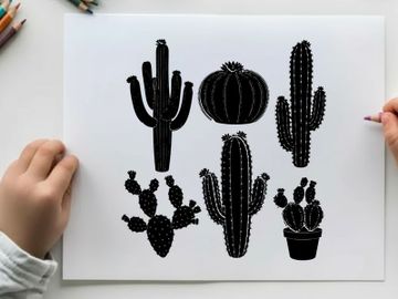 Silhouette of various cacti and potted plants preview picture