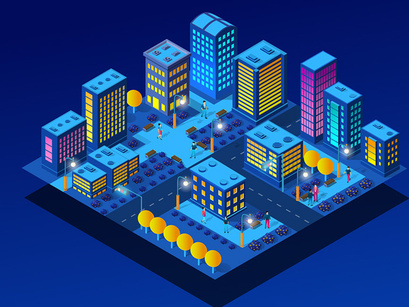 Night neon isometric city