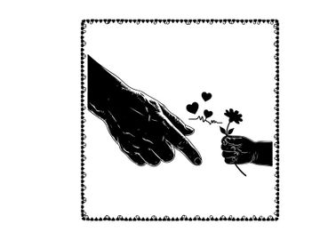 Silhouette of hands exchanging a flower with hearts preview picture