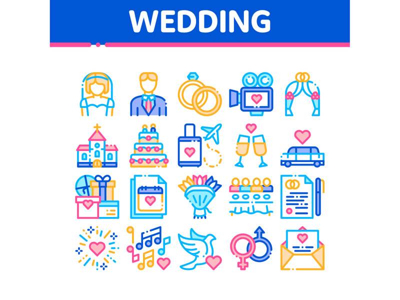 Wedding Vector Thin Line Icons Set