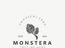 Monstera deliciosa leaf nature logo design, flat plant icon design illustration template
