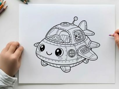 Cute cartoon spaceship with alien pilot vector illustration