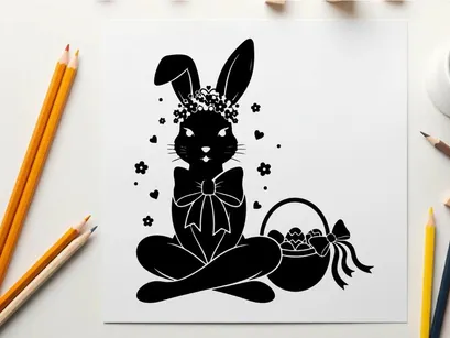 Silhouette of a royal easter bunny with crown and basket