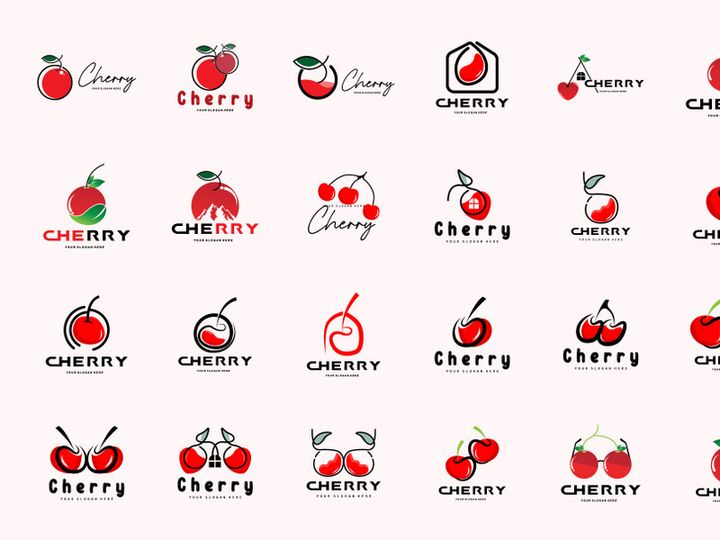 Cherry Fruit logo, Red Colored plant vector illustration, Fruit Shop Design, Company, Sticker, Product Brand
