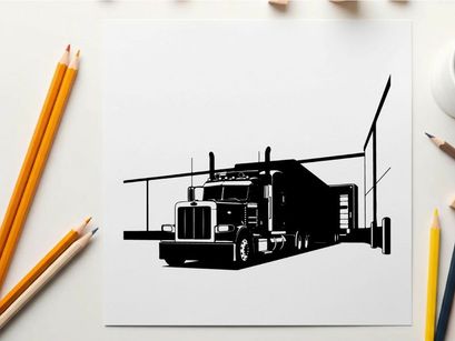 Silhouette of a semi truck parked in a loading dock area