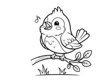 Cute singing bird on branch vector illustration