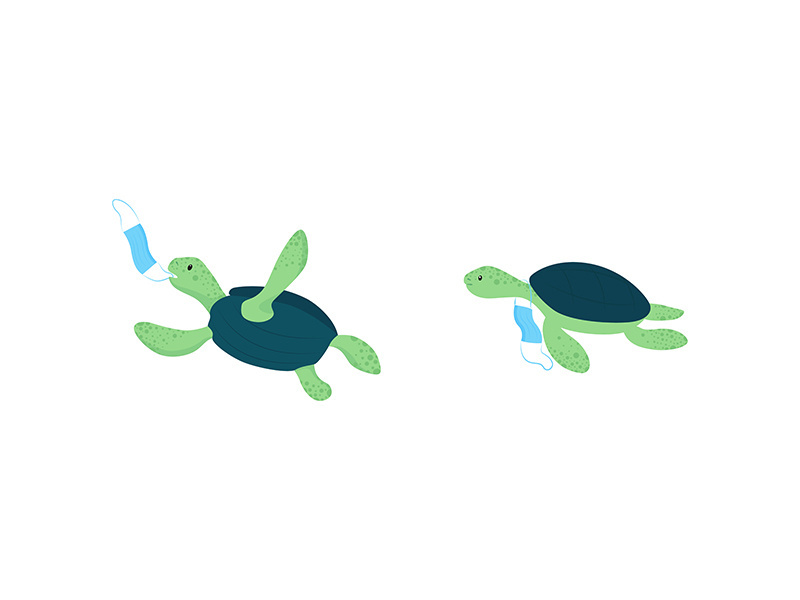 Water turtles flat color vector characters set