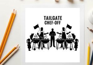 Silhouette of people at a tailgate chef off cooking competition