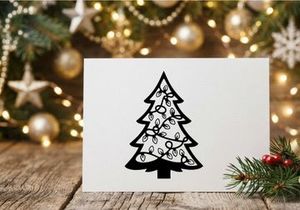 Minimalist Christmas tree silhouette with string lights icon on white background