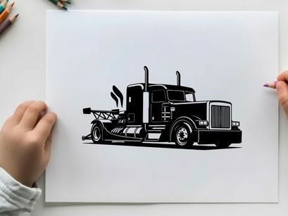 Black silhouette of a large semi truck with two exhaust pipes