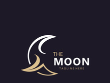 Moon elegant crescent and star logo design line in simple style outline background