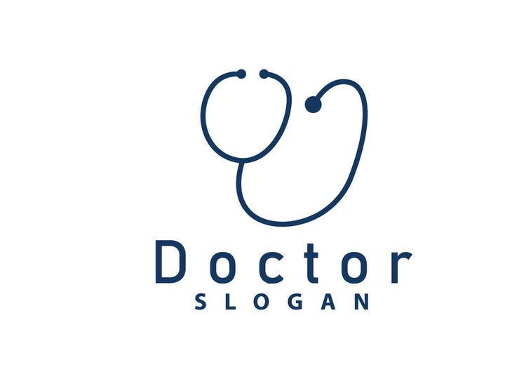 Stethoscope Logo, Simple Line Model Health Care Logo Design