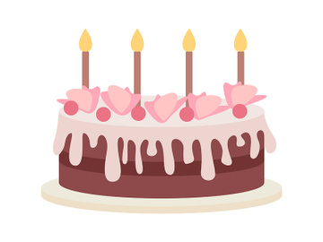 Birthday cake with decorations semi flat color vector object preview picture