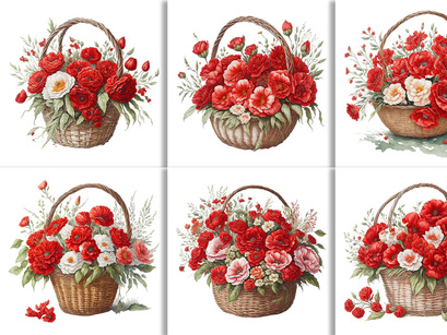 Watercolor Floral Flower Basket Design