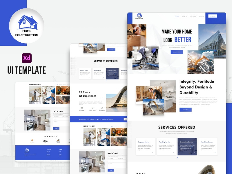 Home Construction Template - UI Adobe XD