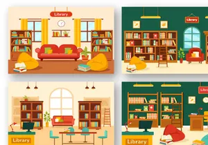 12 Library Vector Illustration