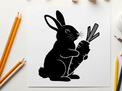 Silhouette of a rabbit holding a large carrot