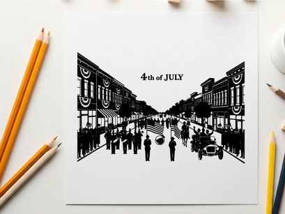 Silhouette of a 4th of july celebration in a small american town