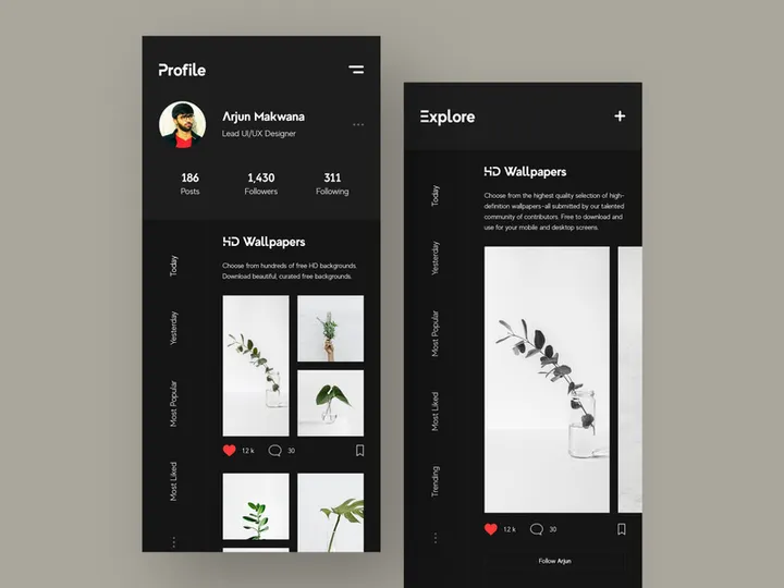 Discover Social Profile - Dark Theme