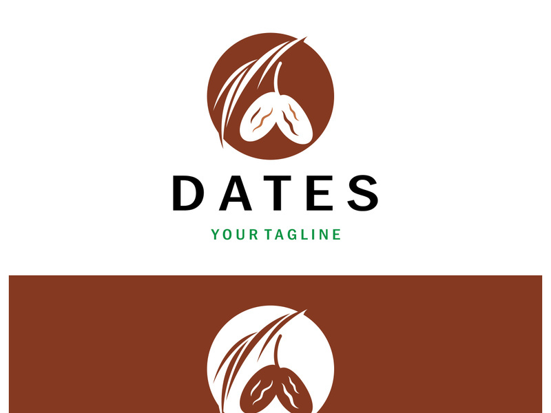 Date palm fruit plant logo design with leaves,seeds and date palm tree isolated background exotic organic plant.