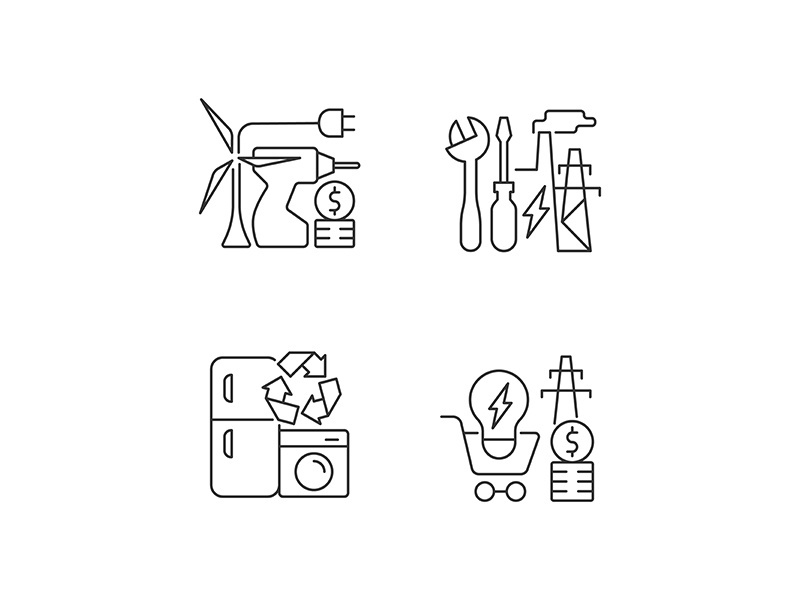Alternative energy cost linear icons set