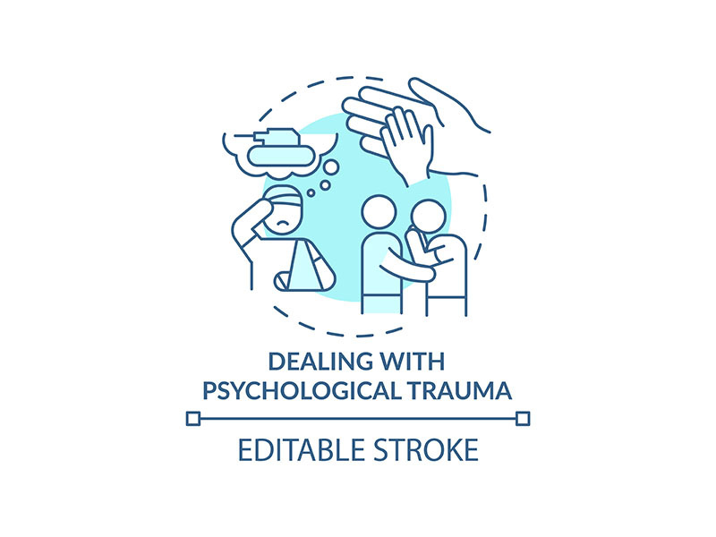 Dealing with psychological trauma turquoise concept icon