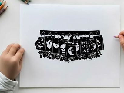 Halloween decorations silhouette with skulls and pumpkins