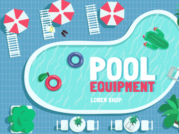 Pool equipment poster flat vector template preview picture