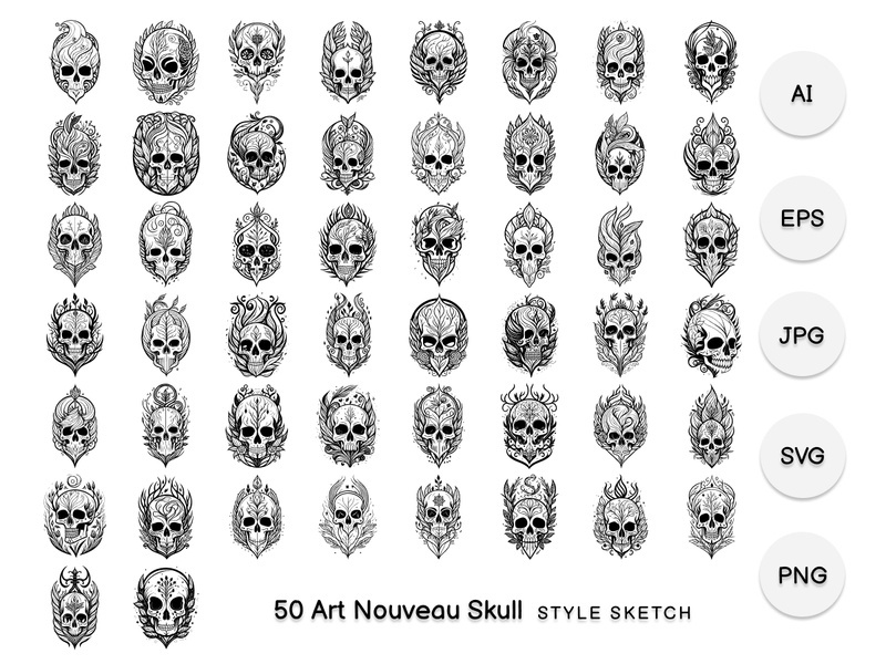 Art Nouveau Skull Element Black