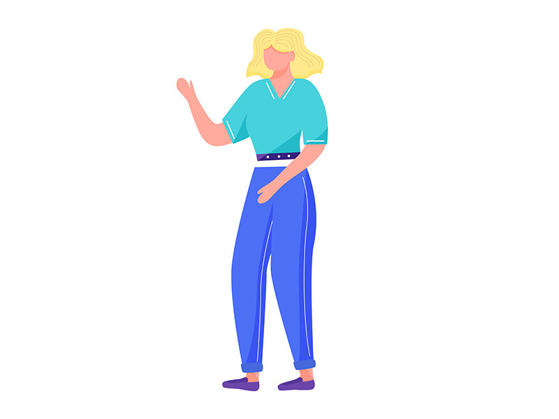 Standing young woman flat vector illustration