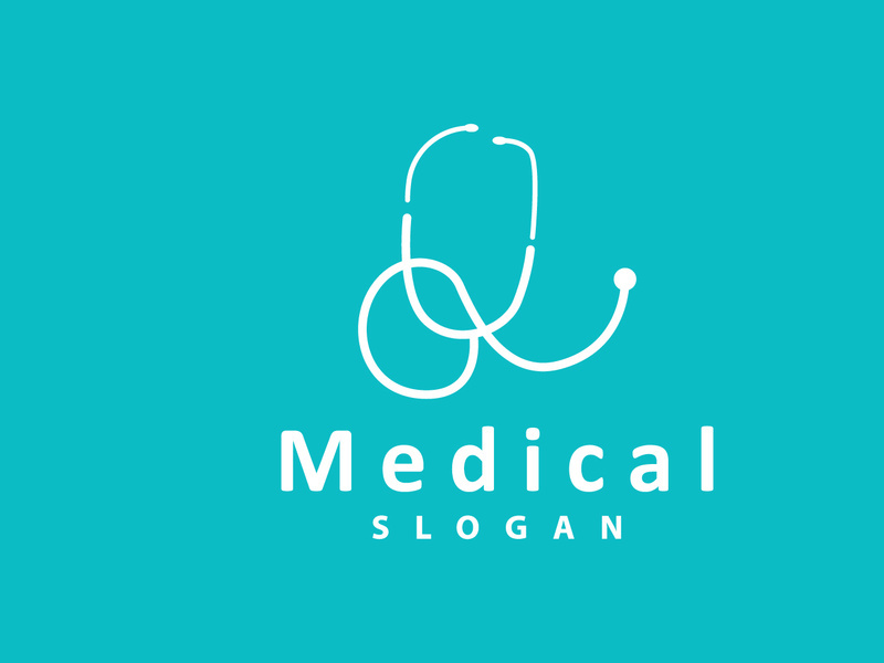 Stethoscope Logo, Simple Line Model Health Care Logo Design