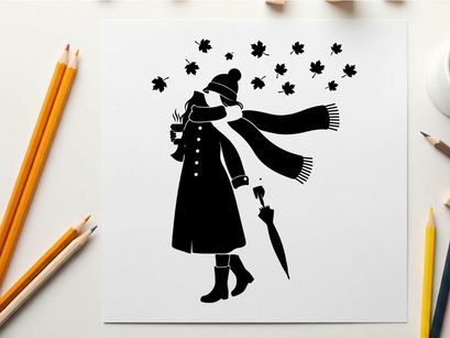 Silhouette of a person holding a lantern and umbrella