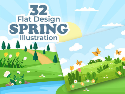 32 Spring Time Landscape Background illustration