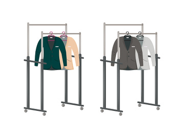 Suits on hangers flat color vector object set preview picture
