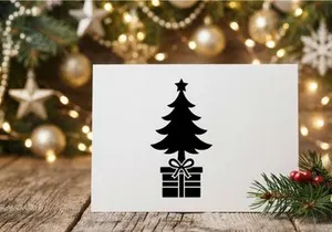 Ikon pohon Natal hitam dengan siluet kotak hadiah untuk desain hari raya dan grafis meriah