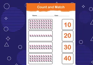 10 Pages Count and match with the correct number. Matching education game. Count how many items and choose the correct number