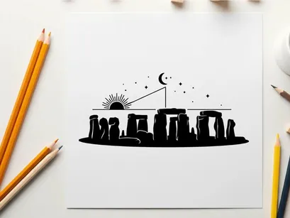 ilustración vectorial de la silueta de Stonehenge al amanecer