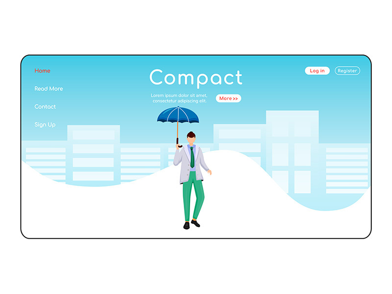 Compact umbrella landing page flat color vector template