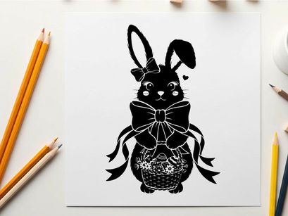 Silhouette of a cute bunny with a big bow