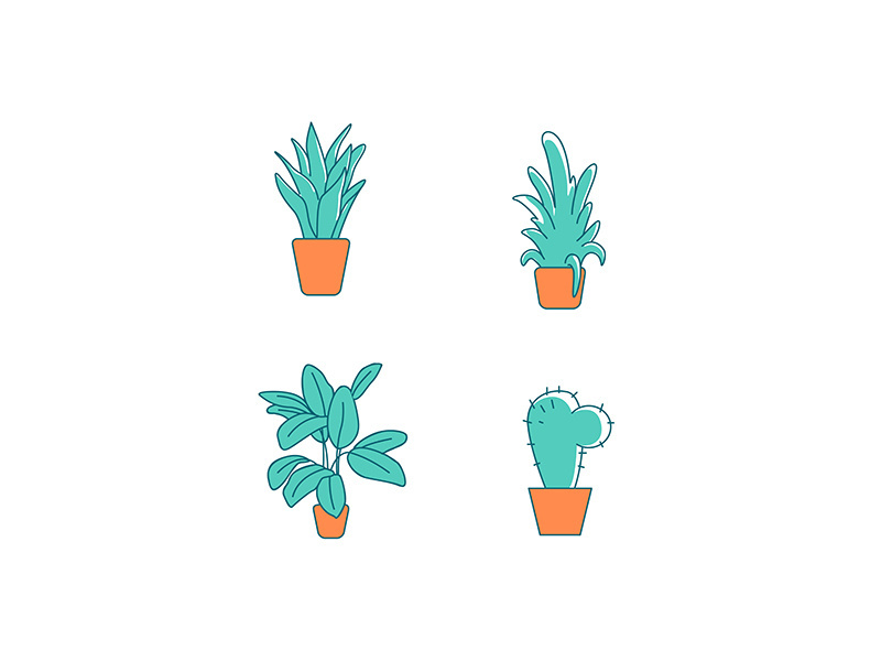 Potted indoor plants flat color vector object set