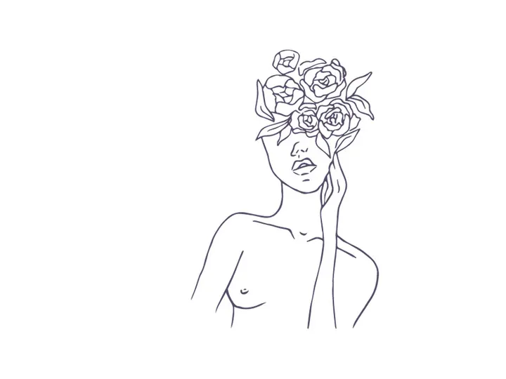 Line art portrait woman, Flower face one line vector illustration