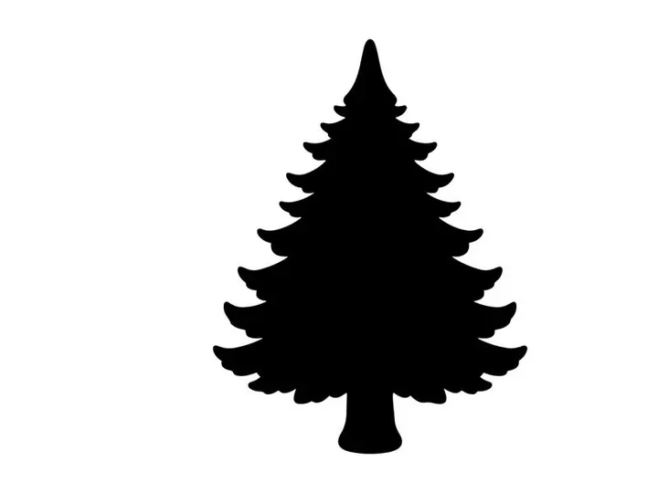Black silhouette of a Christmas tree isolated on a white background