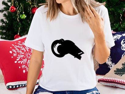 A black and white illustration of a classic referee whistle