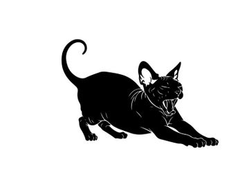 Black cat silhouette in a threatening posture with open mouth preview picture