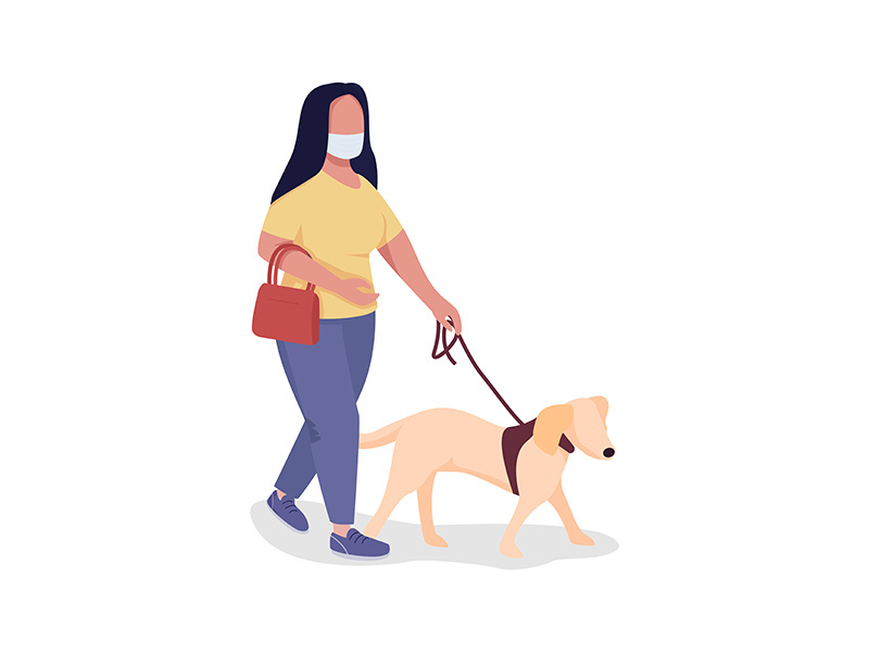 Walking dog during pandemic semi flat color vector character