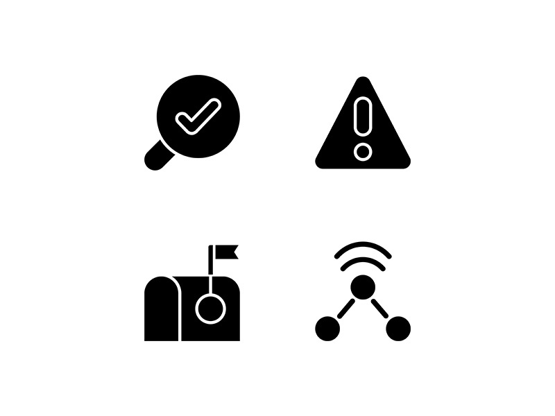 Modern interface usage black glyph icons set on white space