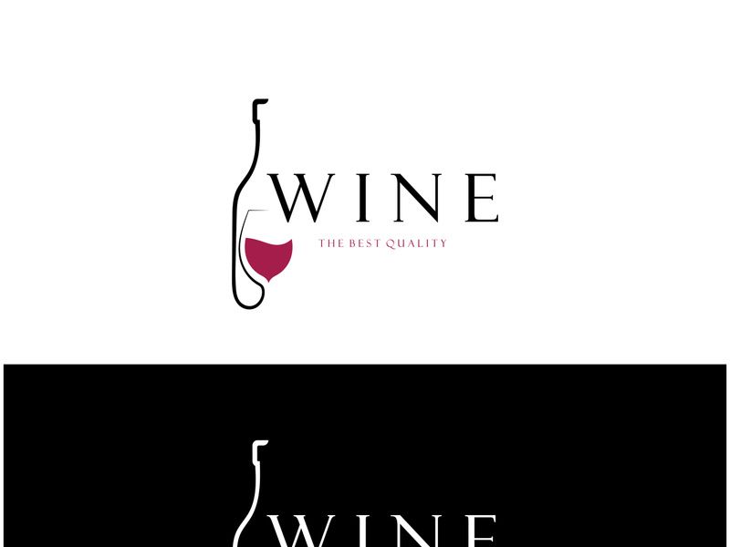 Wein-Logo mit Weingläsern und Flaschen für Nachtclubs, Bars, Cafés und Weinläden.