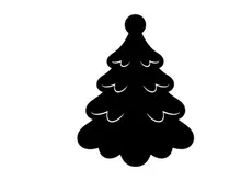 Schwarze Weihnachtsbaum-Silhouette, Symbol isoliert auf weißem Hintergrund.