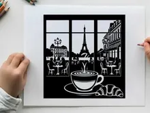 Paris Café-Szene mit Eiffelturm-Vektorgrafik